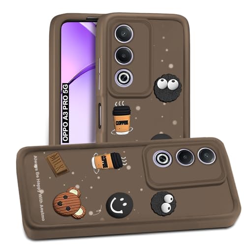 Image of AESTMO Back Case Cover for Oppo A3 Pro 5G Cover | Cute Fun Cartoon 3D Ball | Coffee Silicone Case | Full Body Protection | Camera Protection Back Cover for Oppo A3 Pro 5G (Brown)