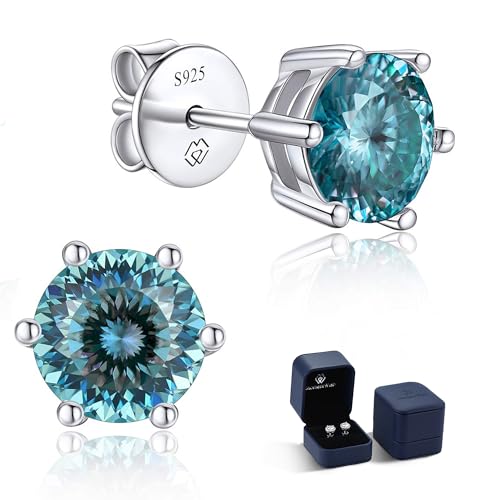 MomentWish 2Carat Moissanite Stud Earrings for Women - 925 Sterling Silver, Simulated Diamond Birthstone Earrings for Christmas, Anniversary, Birthday