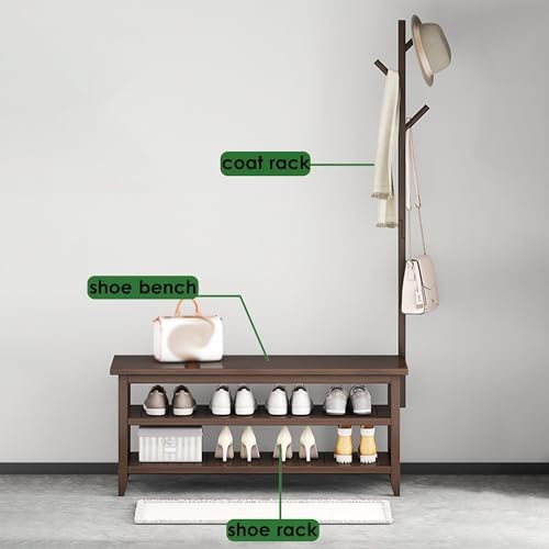 Multifunctional 3-in-1 Coat Rack & Shoe Bench with Storage, Soft Cushion Seat, Easy Assembly Hall Tree for Entryway, Hallway & Mudroom - Stylish Organizer 50x27x155CM