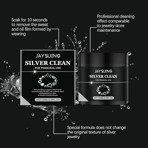 Silver Jewelry Cleaner & Polish Solution - 100ml Tarnish Remover for Sterling Silver Rings, Necklaces, Bracelets - Gentle Cleaning Dip Restores Shine to Gold & Diamond Jewelry