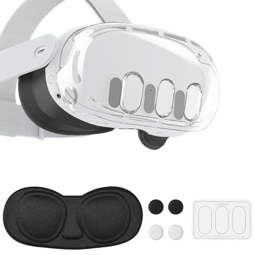 Accessories VR para Meta Quest 3, Anti-Arañazos Plástico Cubierta Protectora Carcasa Protector de Lente de Vidrio Templado Tapas de Joystick Juego Compatible con Oculus Quest 3