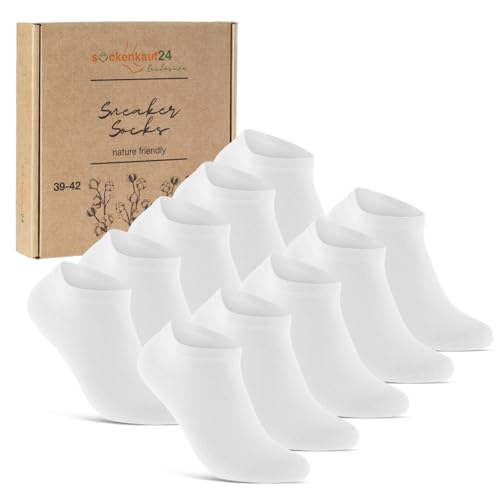 10 Paar Sneaker Socken Herren Damen Baumwolle Komfortbund ohne Naht 70102T WP (Weiß 43-46)