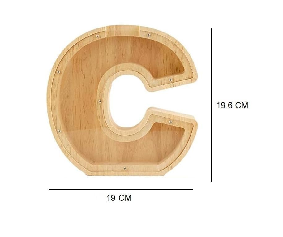ANAIZA Wooden Alphabet Piggy Bank A to Z – Personalized Letter Coin Bank for Kids, Toddlers – Educational Montessori Toy – Durable Clear Front Money Box (C) 1