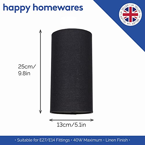 Contemporary and Stylish Jet Black Linen Fabric Tall Cylindrical Lamp Shade for Pendant or Table Lamp Base - 25cm Height - 40w Maximum - Suitable for The Home or Commercial Usage by Happy Homewares - Image 4