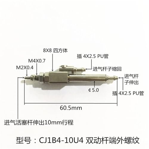 Cilindro de aguja CJ1B4X20SU4 ideal para sistemas neumáticos compactos 5