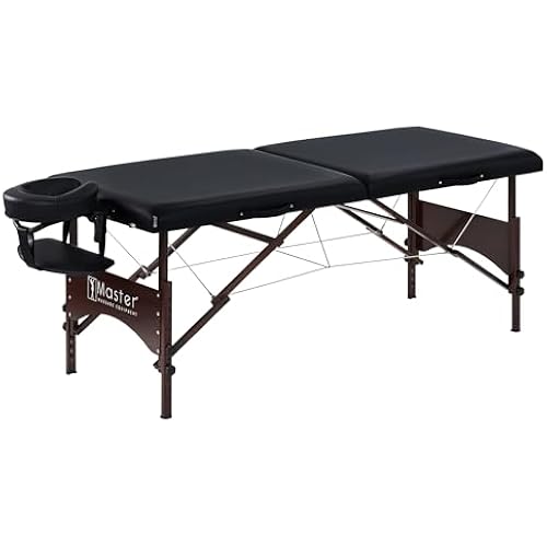 Master Massage 28" Argo Portable Massage Table in Black with Walnut Legs- Spa Bed for Tabletop Exercise & Massage- Beauty Bed Tattoo Bed- Lash Table