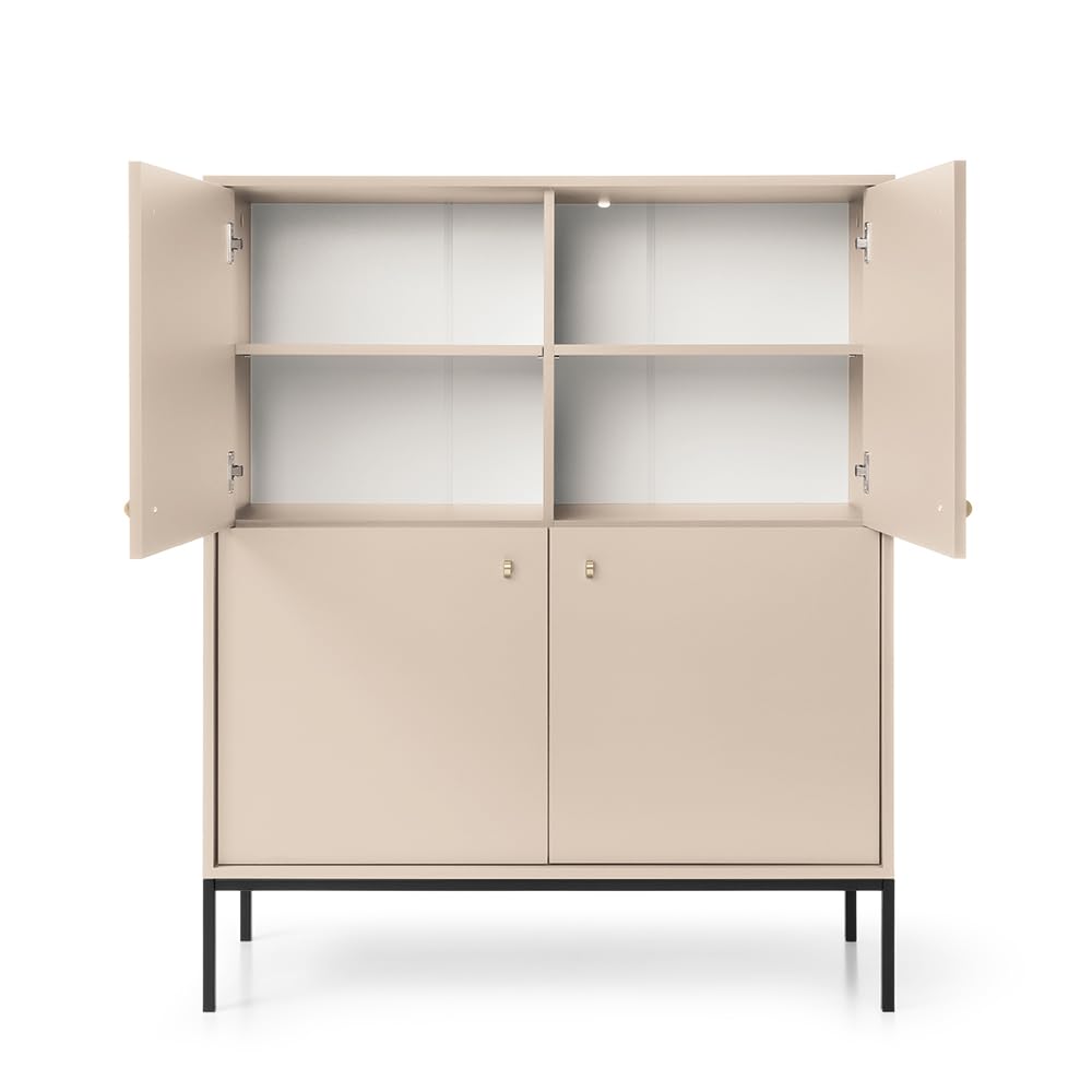 Lomadox Wohnzimmermöbel Wohnwand beige, Fußgestell schwarz, 3-teilig, 1 Kommode, 1 Lowboard, 1 Highboard