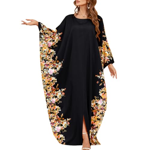 ODIZLI Ramadan Abaya for Women Muslim Batwing Sleeve Floral Print Prayer Dress Dubai Turkey Kaftan