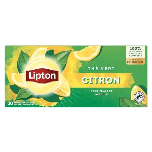 Lipton, Té Verde, Té Verde Origen Asia, Infusión en Frío o Caliente, Sabor Limón, Bienestar, Ingredientes Originales 100% Natural, 30 sobres