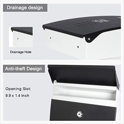 Image of Jssmst Locking Mailbox Wall Mount - Waterproof Mail Boxes with Key Lock Large Capacity, 15.2 x 10.1 x 3.3 Inch, SM-HPB005 Black