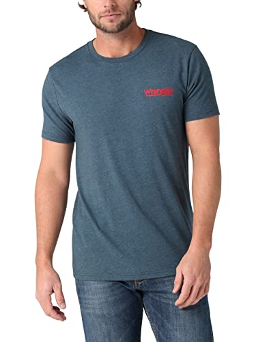 Wrangler Men's Western Crew Neck Short Sleeve Tee Shirt, Navy Original Denim, Large