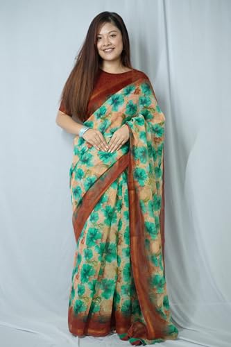 Image of MIRCHI FASHION Women Saree Cotton Abstract Printed | Lightweight Comfortable Sari for Office and Regular Daily Wear with Matching Blouse Piece