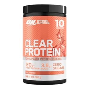 Optimum Nutrition Clear Protein 100% Plant Protein Isolate, Vegan and Sugar-Free High Protein Powder with BCAAs, made from Pea Protein Isolate, Muscle Support & Repair, Juicy Peach, 10 servings, 280 g