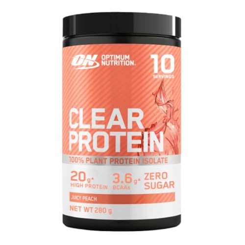 Optimum Nutrition Clear Protein 100% Plant Protein Isolate, Vegan and Sugar-Free High Protein Powder with BCAAs, made from Pea Protein Isolate, Muscle Support & Repair, Juicy Peach, 10 servings, 280 g