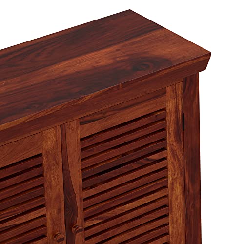 Image of Amazon Brand - Solimo Deimo Solid Sheesham Wood Shoe Rack | Wooden Footwear Organizer with 8 Shelves & 2 Drawers Shoe Cabinet for Home (Honey Finish)