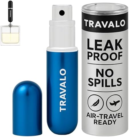 Travalo Classic HD Perfume Atomizer - Leak-Proof and TSA Approved for Air Travel - Reusable, Airtight, Easy-Fill Mini Pump Sprayer - Lightweight, Elegant Design w/Volume Window - Blue - 0.17oz