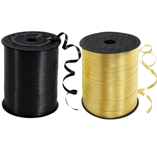 TONIFUL 500 Yards Curling Ribbon-Balloon Ribbon-Balloon String for Art&Craft Decor Gift Wrapping Ribbons and Bows for Christmas New Year Halloween Birthday Gifts Graduation Supplies (Black and Gold)