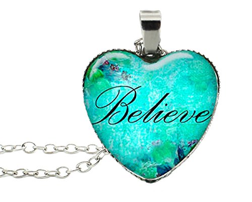 Blazing Autumn Spritial Words Jewelry/Heart Pendant/Necklace Women/Teens/Girls (Believe)