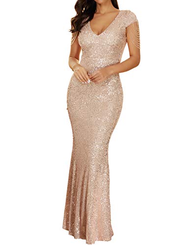 Women 1920s Plus Size Formal Dress Tassels Sleeve Sequins Gatsby Maxi Evening Gown