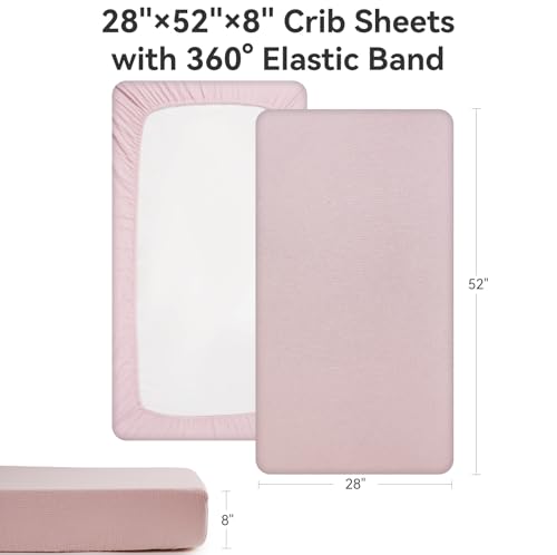 Image of TILLYOU 2 Pack Muslin Crib Sheets for Boys and Girls, 100% Cotton Fitted Crib Sheet for Toddler 52x28 Standard Crib Mattress, Pink and Apricot