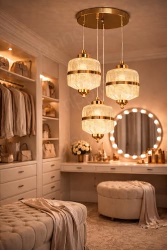 Image of TRIPPING 20W LED 3-in-1 Adjustable Crystal Glass Pendant Ceiling Light - Warm White, Natural White & Cool White Gold Finish 3-Light Hanging Lamp for Living Room, Bedroom, Balcony & Dining Area 547