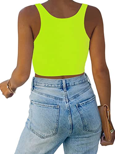 Dexianlai Women's Sleeveless Crop Tank Tops U Neck Workout Fitness Basic Cropped Camis Neon Green L #TOP1