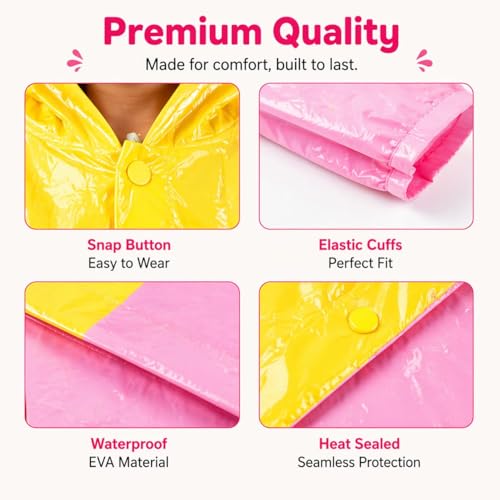 Image of CubsDen Kids Waterproof Raincoat for Boys & Girls | Full-Length Hooded Rain Coat | Lightweight Durable School Rainwear | Bright Color Outdoor Rain Jacket for Children