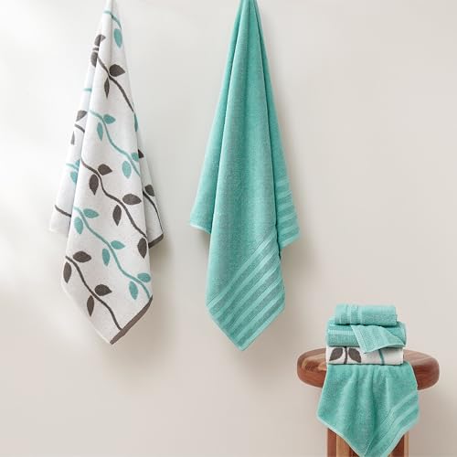 Image of Modern Threads 6 Piece Bath Towel Set - Bathroom Set with 2 Bath Towels, 2 Hand Towels, and 2 Wash Cloths - 100% Cotton, Super Absorbent & Extra Soft - Reversible Natural Vine (Aqua)