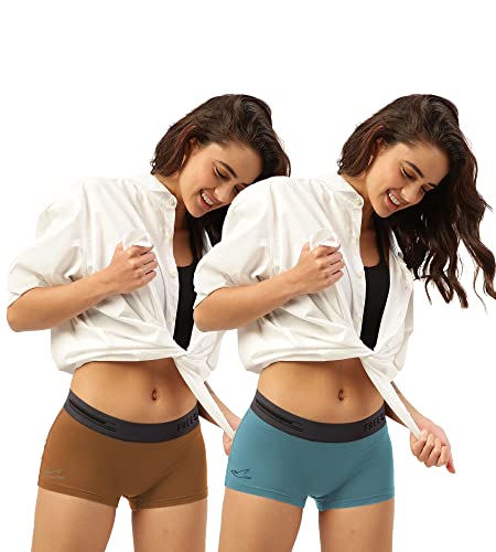 Image of FREECULTR Antibacterial Micro Modal Boy Shorts for Women | Long Panty | Boxer for Girls- Pack of 2 (Bourbon Yellow, Martini Blue)