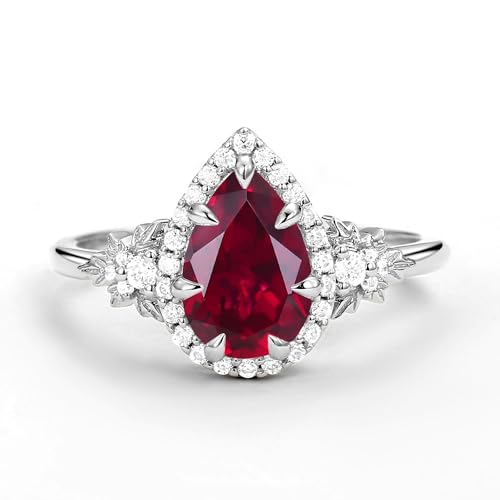 10K/14K/18K Solid Gold 1.5 Carat Pear-cut Vintage Gemstone Halo Engagement Ring for Women Birthstone Leaf Art Deco Wedding Promise Anniversary Rings for Her Wife Bridal Size 4~122