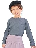 [ever closet] ロンティー キッズ 子供 女の子 長袖 Tシャツ [ A.トップチャコール 100 ] ガールズ メローネック リブトップス 通園 通学 普段着 子供服 キッズ服 エバークローゼット