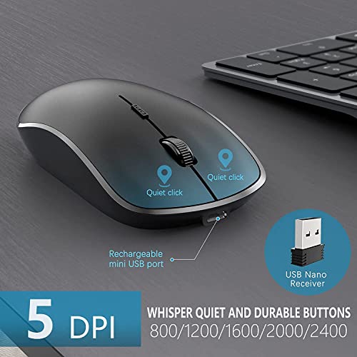 Rechargeable Wireless Keyboard Mouse-J Joyaccess 2.4G Full Size Thin Wireless Keyboard And Mouse With Long Battery Life, Ergonomic And Compact Design For Laptop,Pc,Desktop,Computer,Windows-Black& Grey #TOP5