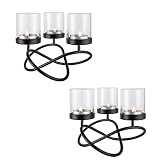 FAVEAUX Runder Kerzenhalter Teelichthalter Glas Für Esstisch, Esszimmer Kernstück 3 Tassen Packung Mit 2,KLAR Glas