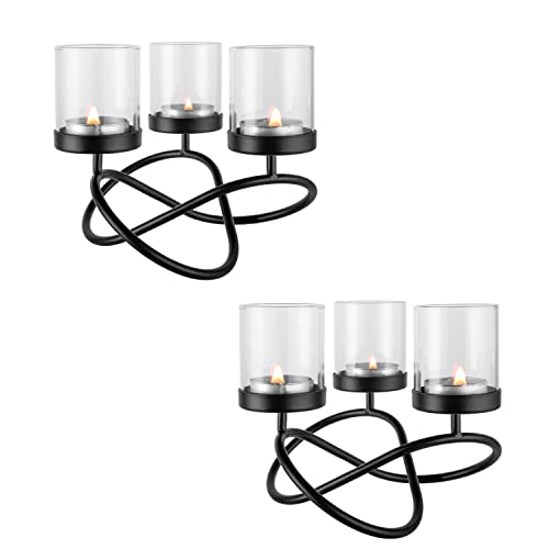 Faveaux Portavelas de té 3 portavasos con cubierta de vidrio transparente 2 juegos Cover