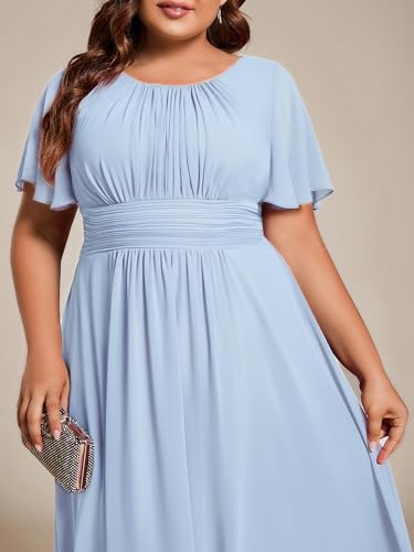Image of Ever-Pretty Women's Plus Size Formal Wedding Guest Dresses for Curvy Women A Line Chiffon Midi High Low Cocktail Dress