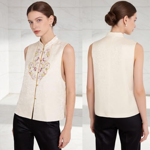 Chaleco de seda jacquard HangErFeng XXL con bordado Ruyi flor de melocotón 3