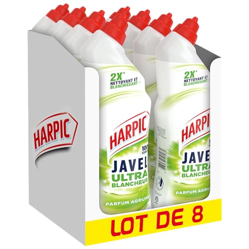Harpic - Lot de 8 Gels WC Javel Ultra Blancheur 750ml - Agrumes