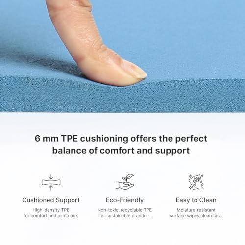 Image of Cult TPE Yoga Mat, Non-Toxic Latex-Free, Anti-Slip, Extra-Thick Cushioning, Tear-Resistant, Travel Strap 6mm (Reef Blue)