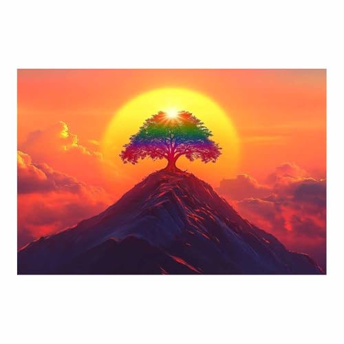 Tableau arbre de vie orange 50x70cm sans cadre pour decoration murale