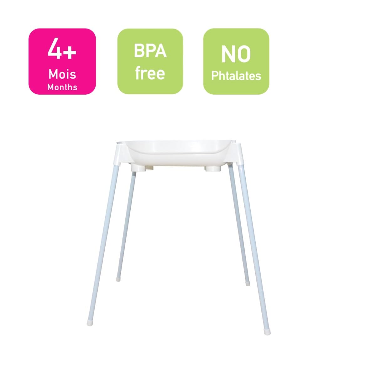 dBb Remond Support Baignoire Bébé Grand Modèle - Stable et Sécurisé - Pieds Amovibles Antidérapants en Métal Rilsanisé Blanc - Tuyau de Vidange - H83 x L100 x l53 cm - pour Baignoires 4 Mois et +
