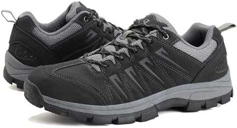 OL OUTJET LEGEND Men's Waterproof Hiking Shoes Leather Comfortable Lightweight Anti-Slip Outdoor Walking Work Sneakers Black