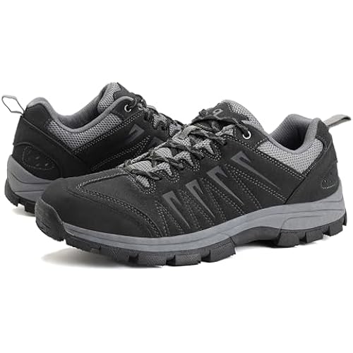OL OUTJET LEGEND Men's Waterproof Hiking Shoes Leather Comfortable Lightweight Anti-Slip Outdoor Walking Work Sneakers