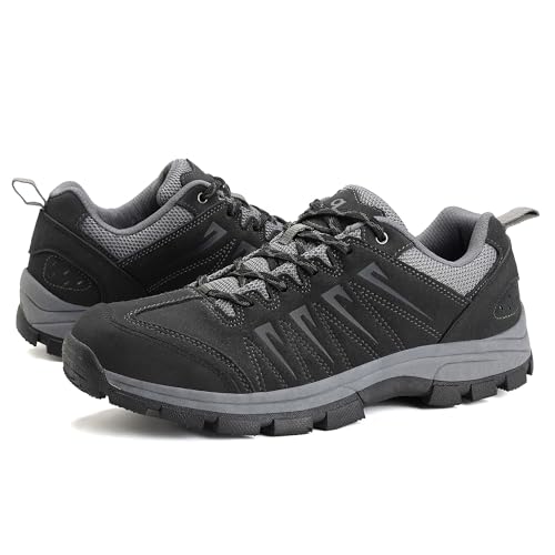 OL OUTJET LEGEND Men's Waterproof Hiking Shoes Leather Comfortable Lightweight Anti-Slip Outdoor Walking Work Sneakers Black