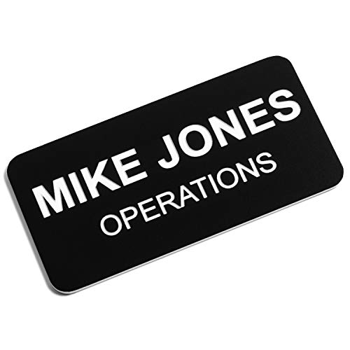 Custom Engraved Name Tag Badges – Personalized Identification with Pin or Magnetic Backing, 1.5 Inches x 3 Inches, Black/White