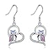 YFN Eulen-Ohrringe f&uuml;r Frauen - Sterlingsilber-Schmuck-Geschenk - Tropfen-Ohrringe f&uuml;r M&auml;dchen (Lila Eulen-Herz)