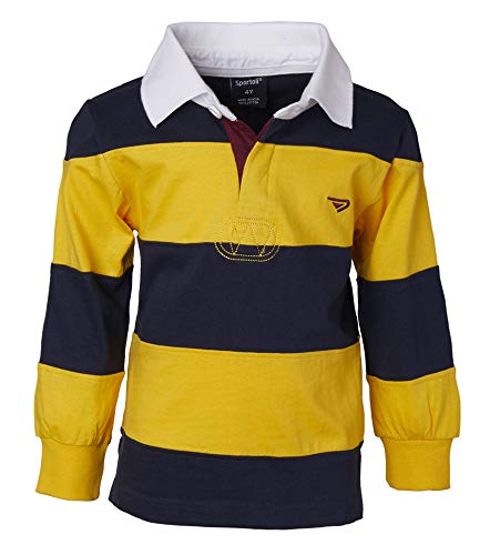 Sportoli Little Boys 100% Cotton Wide Striped Long Sleeve Polo Rugby Shirt - Gold (Size 4)
