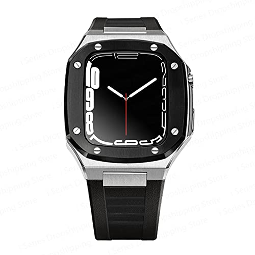Boîtier de luxe en métal avec bracelet en caoutchouc pour Apple Watch 45mm
