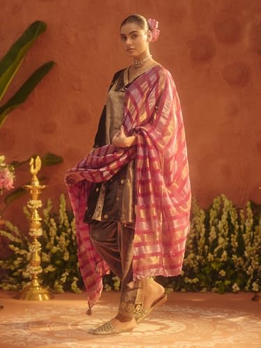 Ensemble Kurta brodé velours marron d'exception style indien chic S - 3