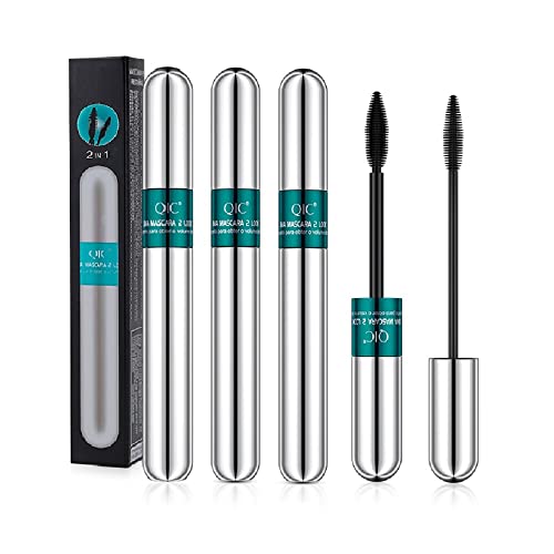 3 Pcs 4D Silk Fiber Lash Mascara,2 in 1 Thrive Mascara Liquid Lash Extensions Mascara for Natural Lengthening And Thickening Effect,No Clumping Superstrong Mascara for Long Lasting
