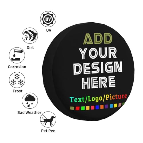 Image of Custom Spare Tire Cover Personalized Tire Covers Add Your Own Design Logo Picture Customize Wheel Cover Universal Size 14-17 in Fit for Jeep Trailer Camper RV Wheel Covers, Black